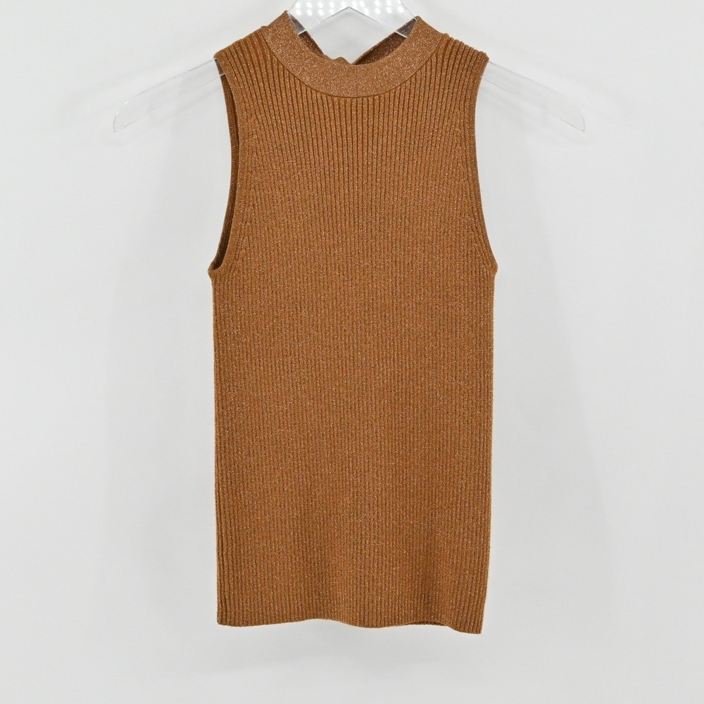 Anthropologie Ett Twa Metallic Ribbed Top Womens Sz S Bronze Sleeveless Tie Back